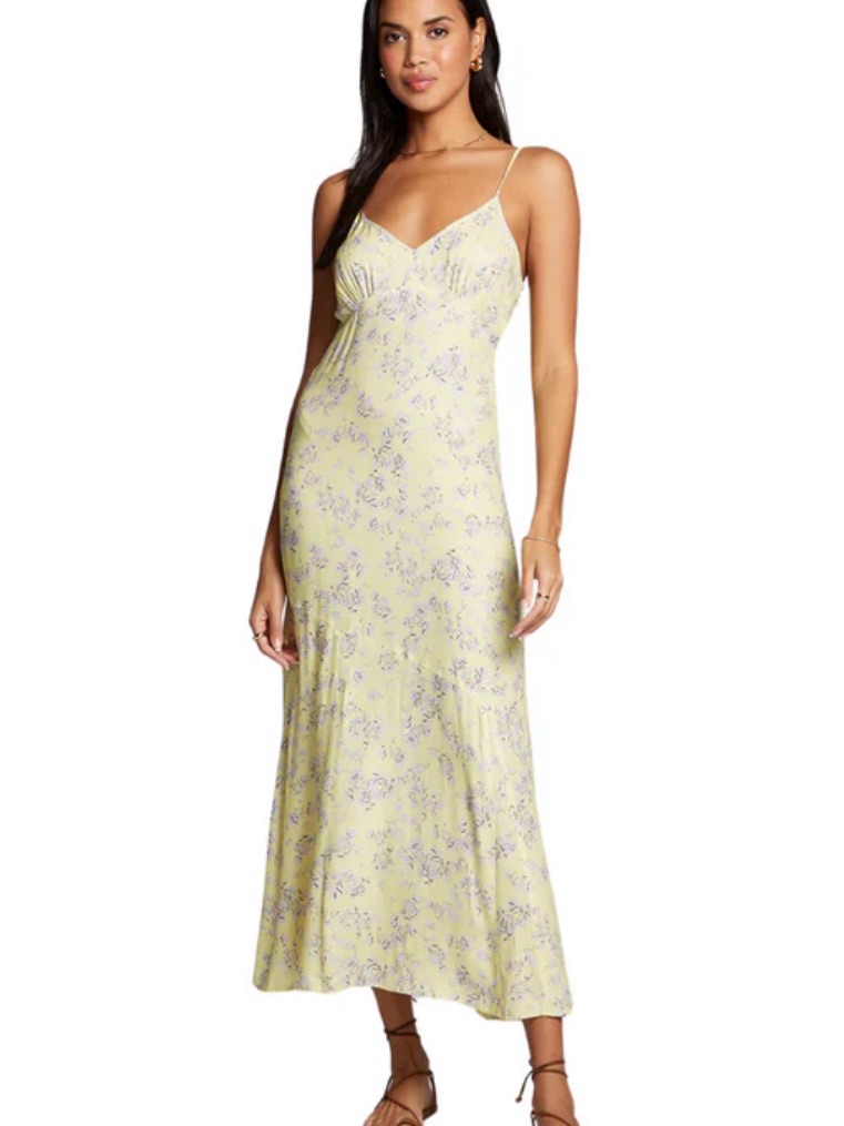 Anthropologie Lemon Yellow Floral Slip Midi Dress